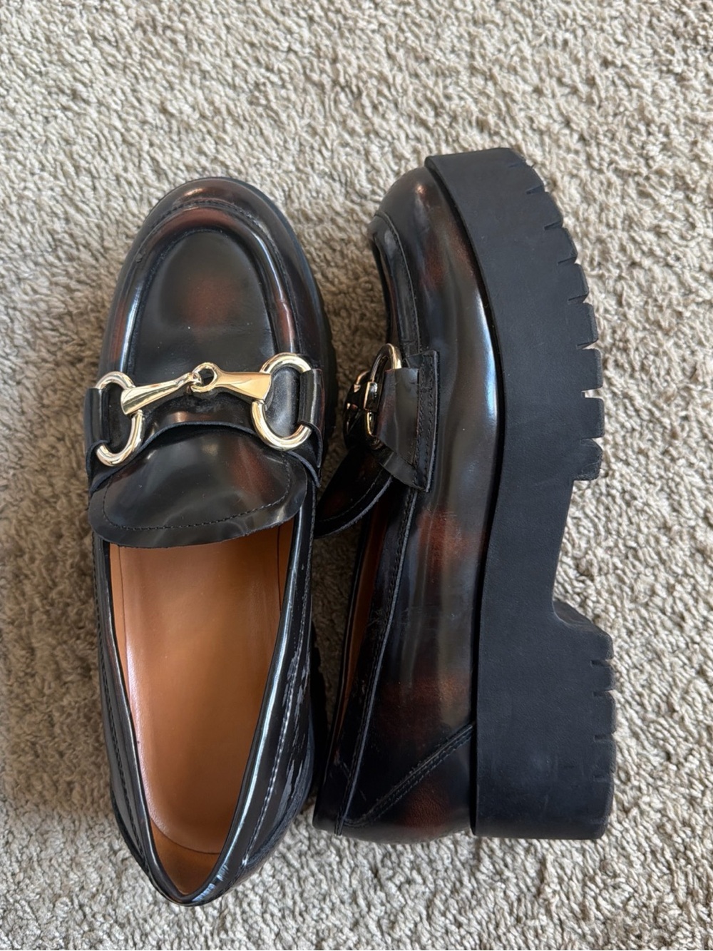 Marc Fisher LTD Wilmer Loafer Brown Leather Lug Sole Horsebit 7.5 - Picture 5 of 8